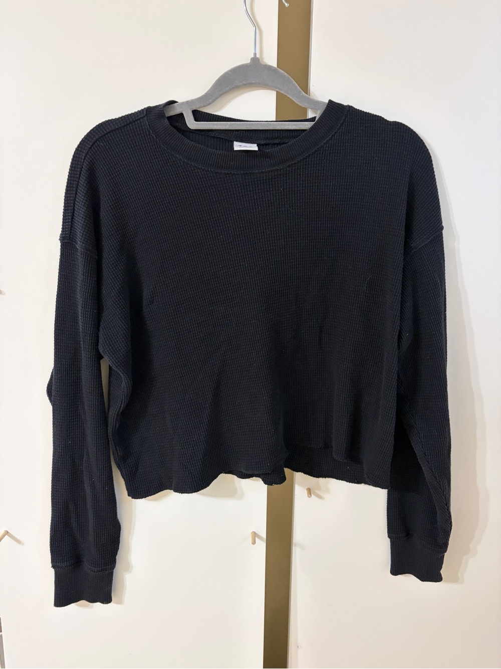 TNA Black Waffle Knit Long-Sleeve Top - Women's|size M